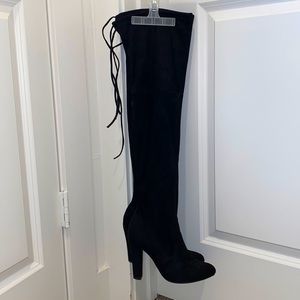 Velvet Knee High Tie Boots